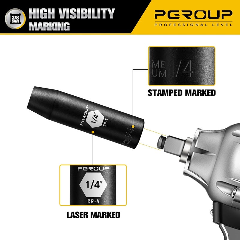 pgroup 3/8” Drive Deep Impact Socket, SAE(1/4 Inch socket), 6-Point, Cr-V Steel With Black Manganese Phosphate Coating - Image 5